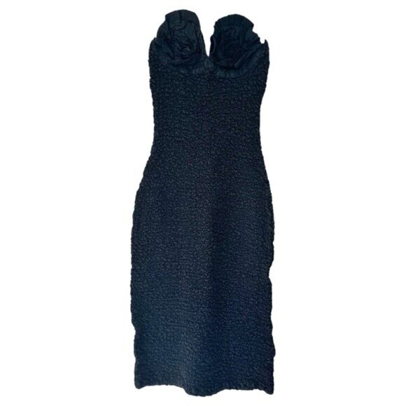 Mara Hoffman Mona Black Bodycon Organic Cotton Rosette Popcorn Dress Size M - Picture 3 of 12